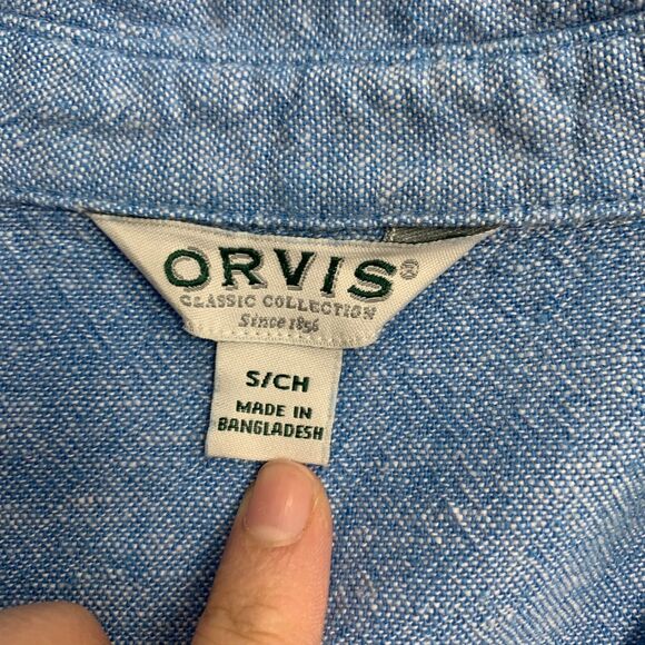 Orvis Button Shirt Womens Small Copen Blue Linen Blend Long Sleeve Spread Collar - Picture 8 of 14